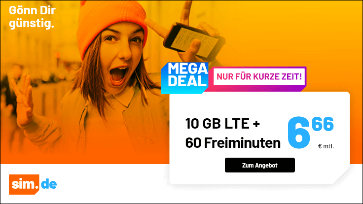Spar-Deal: Simde 10 GB Tarife fr 6,66 Euro mit 60 Freiminuten und mtl. Laufzeit