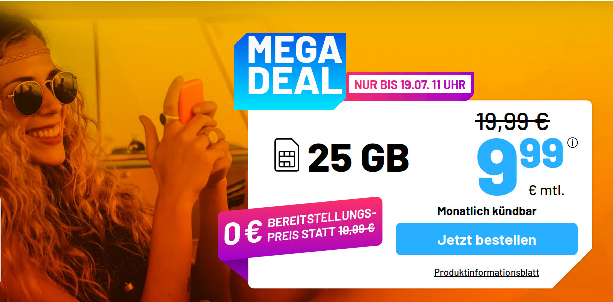 Spartipp 25 GB Tarife: Simde 25 GB Allnet-Flat fr 9,99 Euro ohne Anschlusspreis