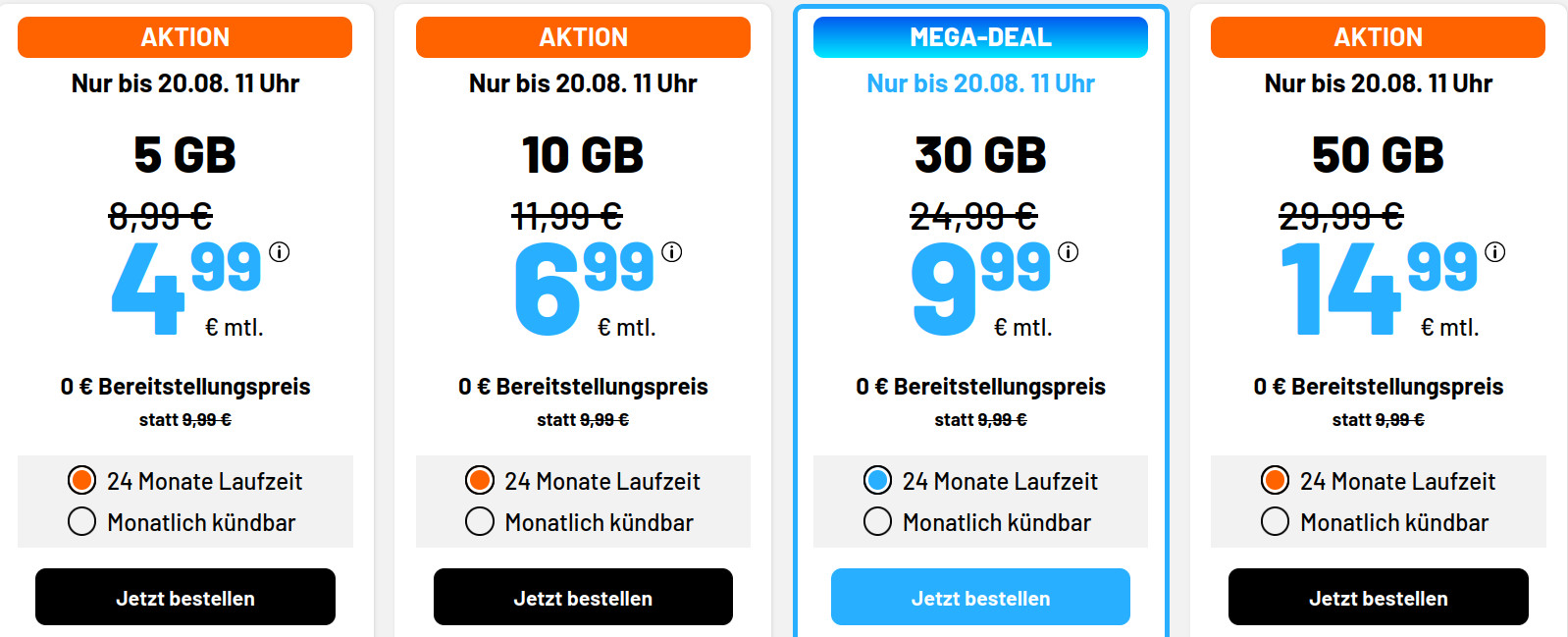 Preishammer 30 GB Tarife: Simde 30 GB All-In-Flat fr 9,99 Euro ohne Anschlusspreis