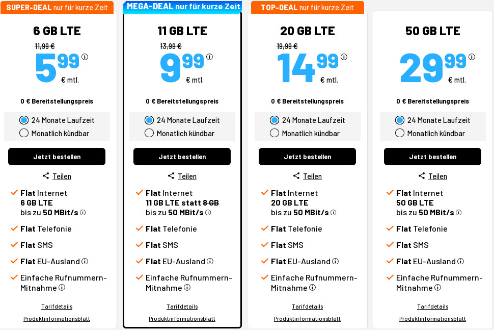 Tariftipp 5 GB LTE Tarife: Die besten 5 GB LTE Spar-Tarife nach Ostern ab mtl. 5,99 Euro