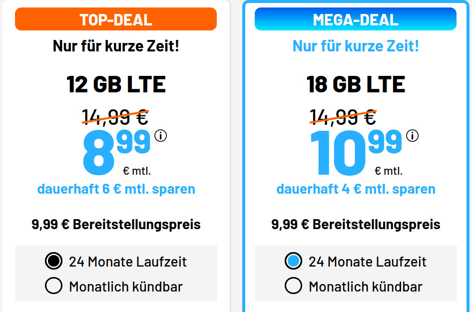 Tariftipp 12 GB Handytarife: Sim.de 12 GB LTE Allnet-Flat fr 8,99 Euro ohne Anschlusspreis
