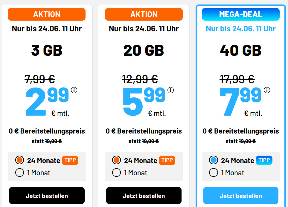 Auch zur Wochenmitte gibt es wieder die Handytarife vom Handydiscounter Sim.de mit einem tollen <em>Tariftipp bei den 40 GB Tarifen </em> f�r unsere Leser im im 1&1 5G Netz und Vodafone Netz (Drillisch)
