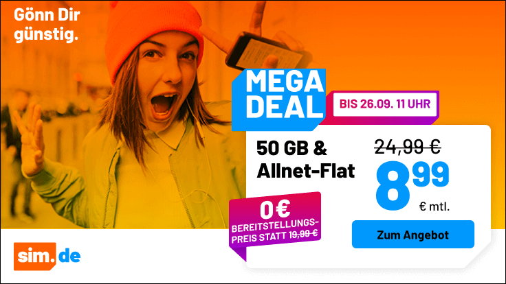 Preishammer 50 GB Tarife: Simde 50 GB Allnet-Flat fr 8,99 Euro und mtl. Laufzeit