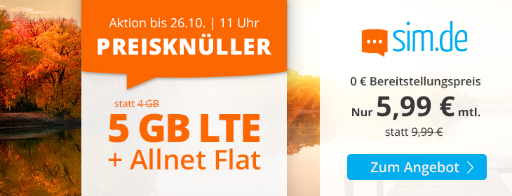 Tariftipp 5 GB LTE Tarife: Die besten 5 GB LTE Spar-Tarife in den Herbstferien ab mtl. 4,99 Euro
