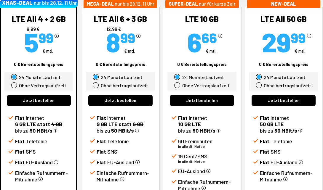 Simde 10 GB Tarife f�r 6,66 Euro mit 60 Freiminuten und ohne Laufzeit