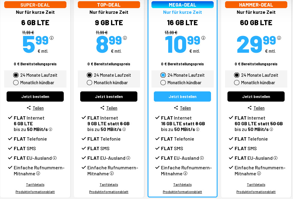 Tariftipp 5 GB Tarife: Sim.de 5 GB LTE Allnet-Flat f�r 4,99 Euro ohne Laufzeit