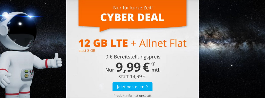Black Friday 12 GB Tarife: Sim.de 12 GB LTE All-In-Flat f�r 9,99 Euro ohne Laufzeit