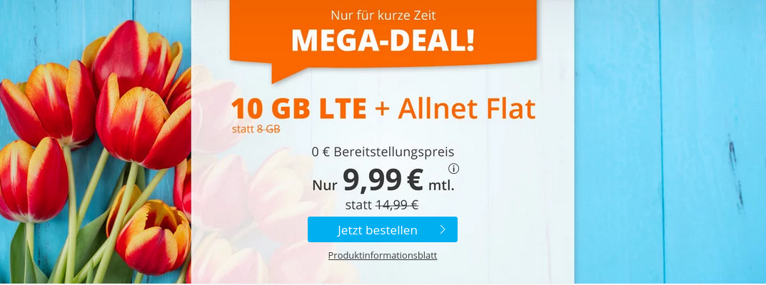 Tariftipp 10 GB Tarife: Sim.de 10 GB LTE All-In-Flat fr 9,99 Euro ohne Laufzeit, 5 Euro sparen