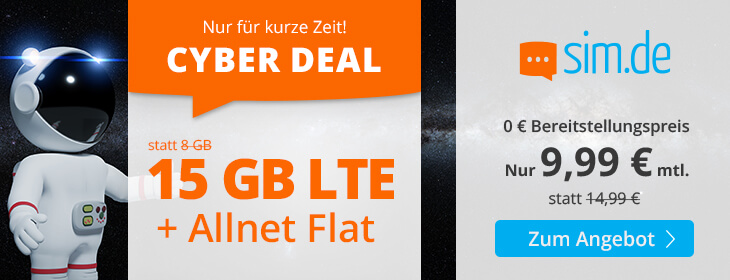 Black Friday Tarife: Sim.de 15 GB LTE All-In-Flat f�r 9,99 Euro ohne Laufzeit