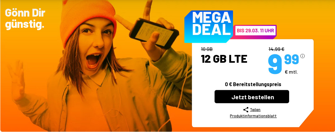 Tariftipp 12 GB Tarife: Sim.de 12 GB LTE Allnet-Flat f�r 9,99 Euro ohne Anschlusspreis
