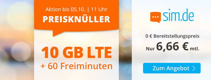Herbstferien-Deal: Simde 10 GB Tarife f�r 6,99 Euro mit 60 Freiminuten und ohne Laufzeit