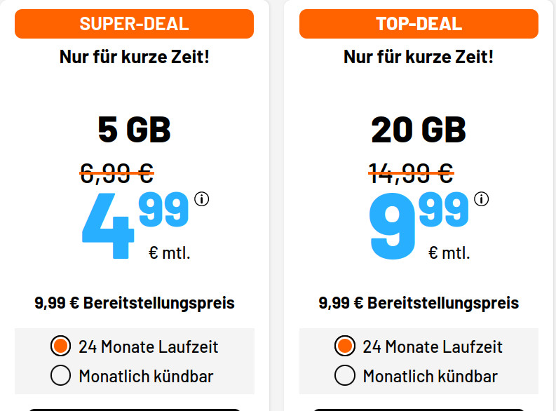 Tariftipp 5 GB Handytarife: Sim.de 5 GB LTE Allnet-Flat f�r 4,99 Euro ohne Laufzeit