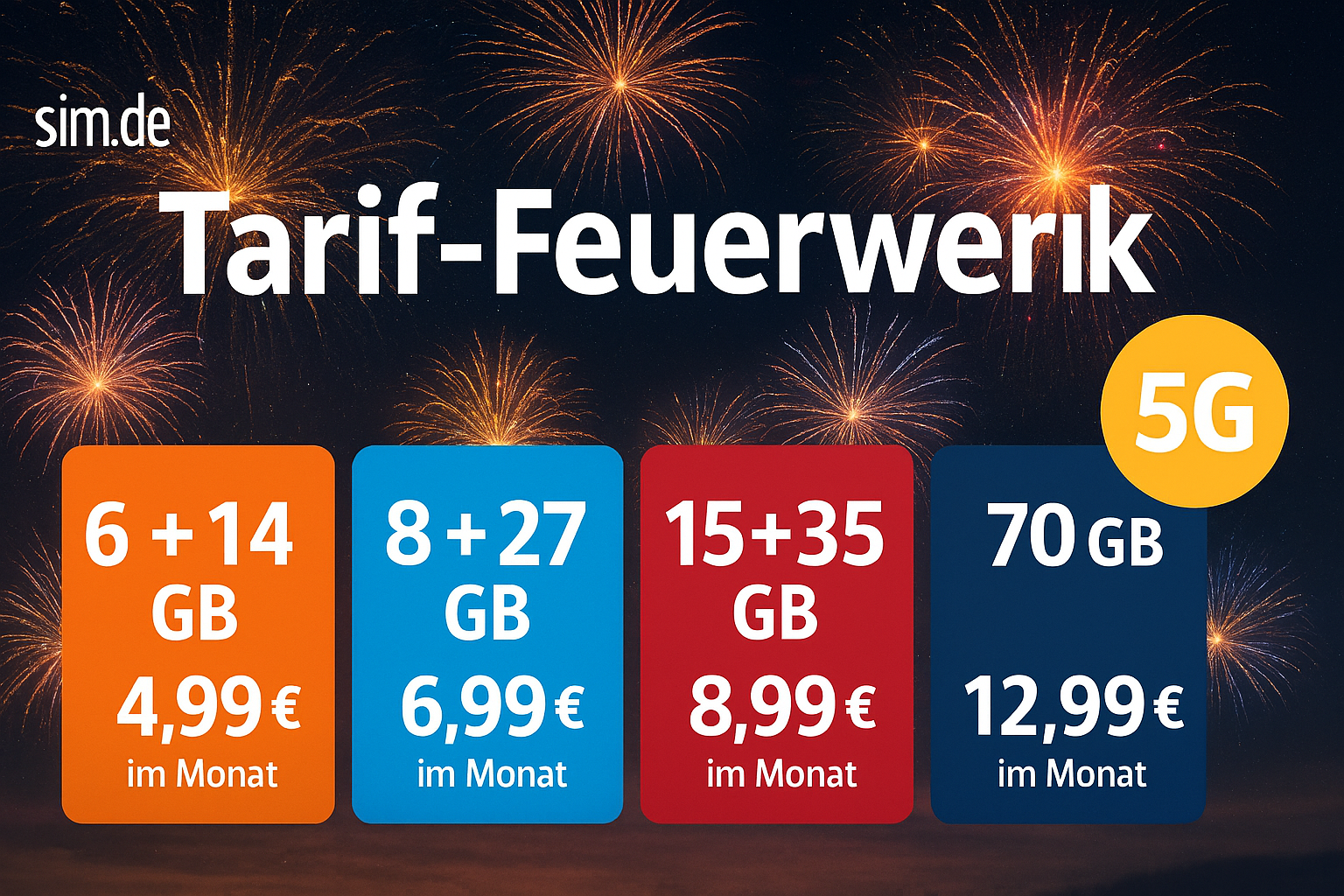 Entdecken Sie die aktuellen sim.de 5G Allnet Flat Angebote mit dauerhaft g�nstigen Preisen, Bonus-Datenvolumen und flexiblen Vertragslaufzeiten.