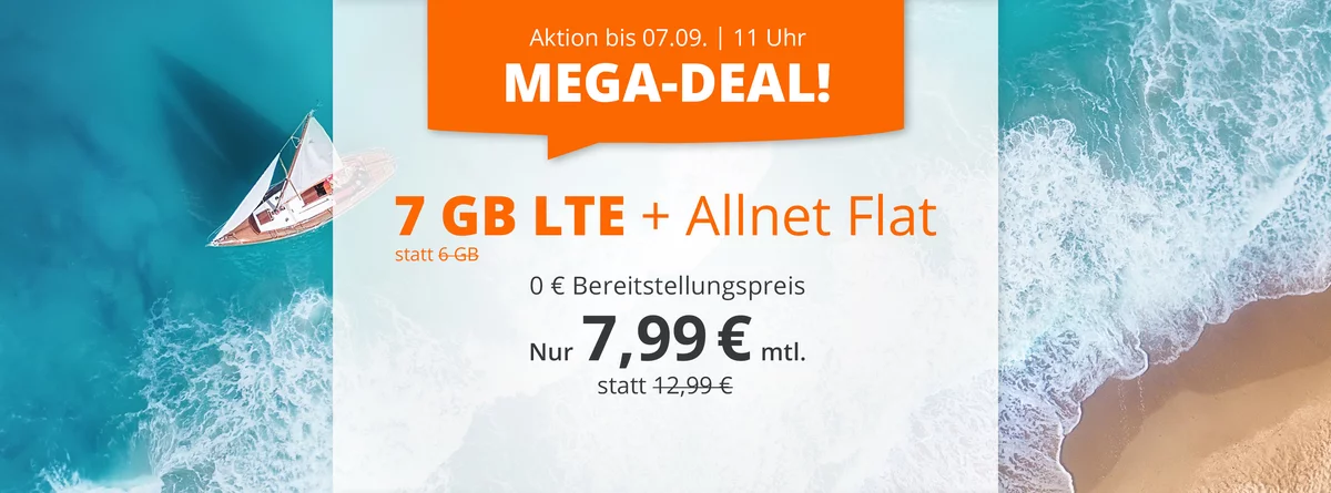 Tariftipp 7 GB Tarife: Sim.de 7 GB LTE All-In-Flat fr 7,99 Euro ohne Laufzeit, 5 Euro sparen