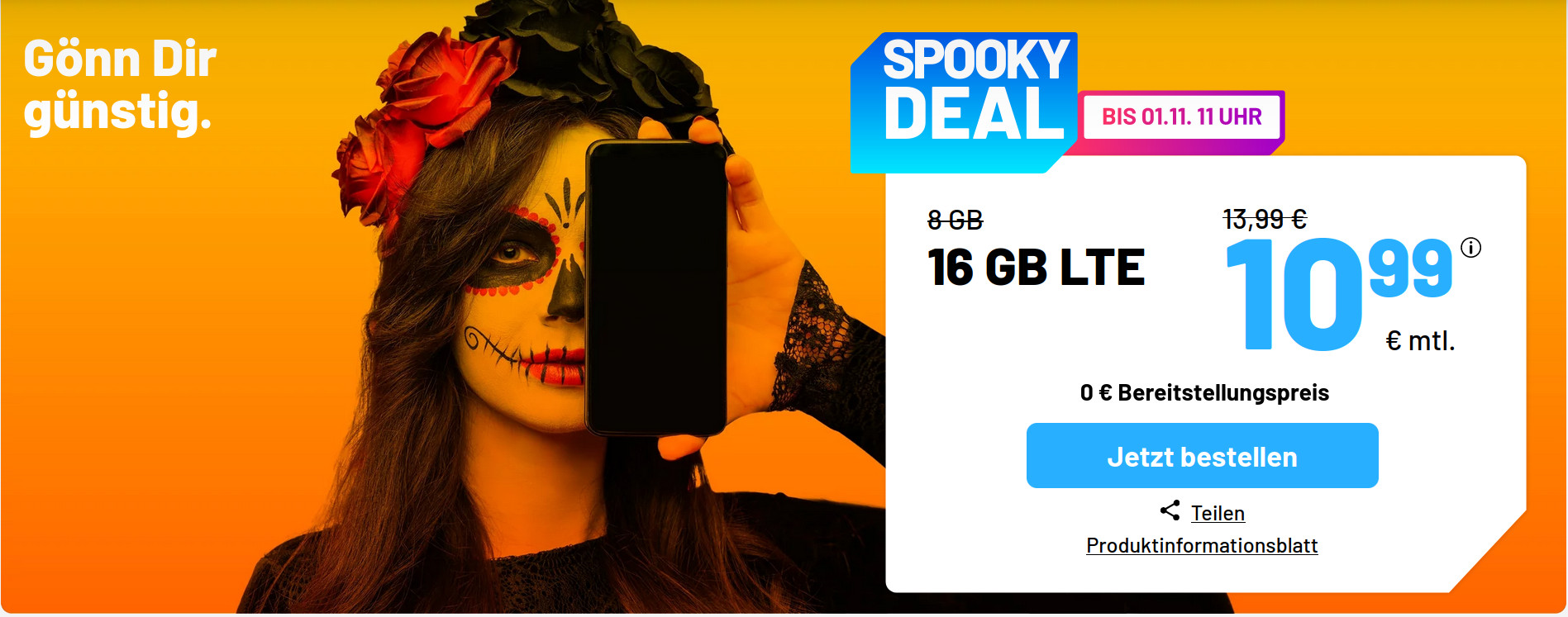 Halloween Special: Sim.de 16 GB LTE Allnet-Flat f�r 10,99 Euro mit mtl. Laufzeit