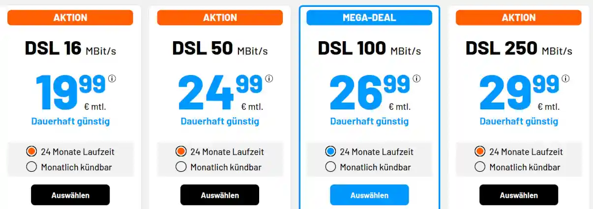 Neue sim.de DSL Tarife: DSL Tarife ab 19,99 Euro --DSL 250 Mbit Tarife ab 29,99 Euro