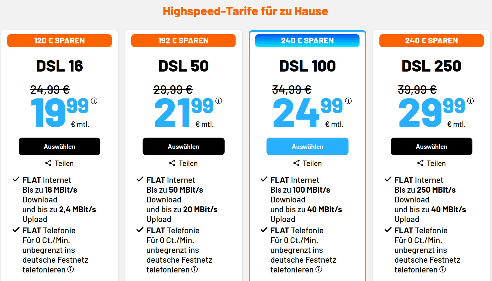 Simde DSL Tarife: DSL Tarife ab 9,99 Euro --DSL 100 Doppel-Flatrate f�r mtl. 24,99 Euro