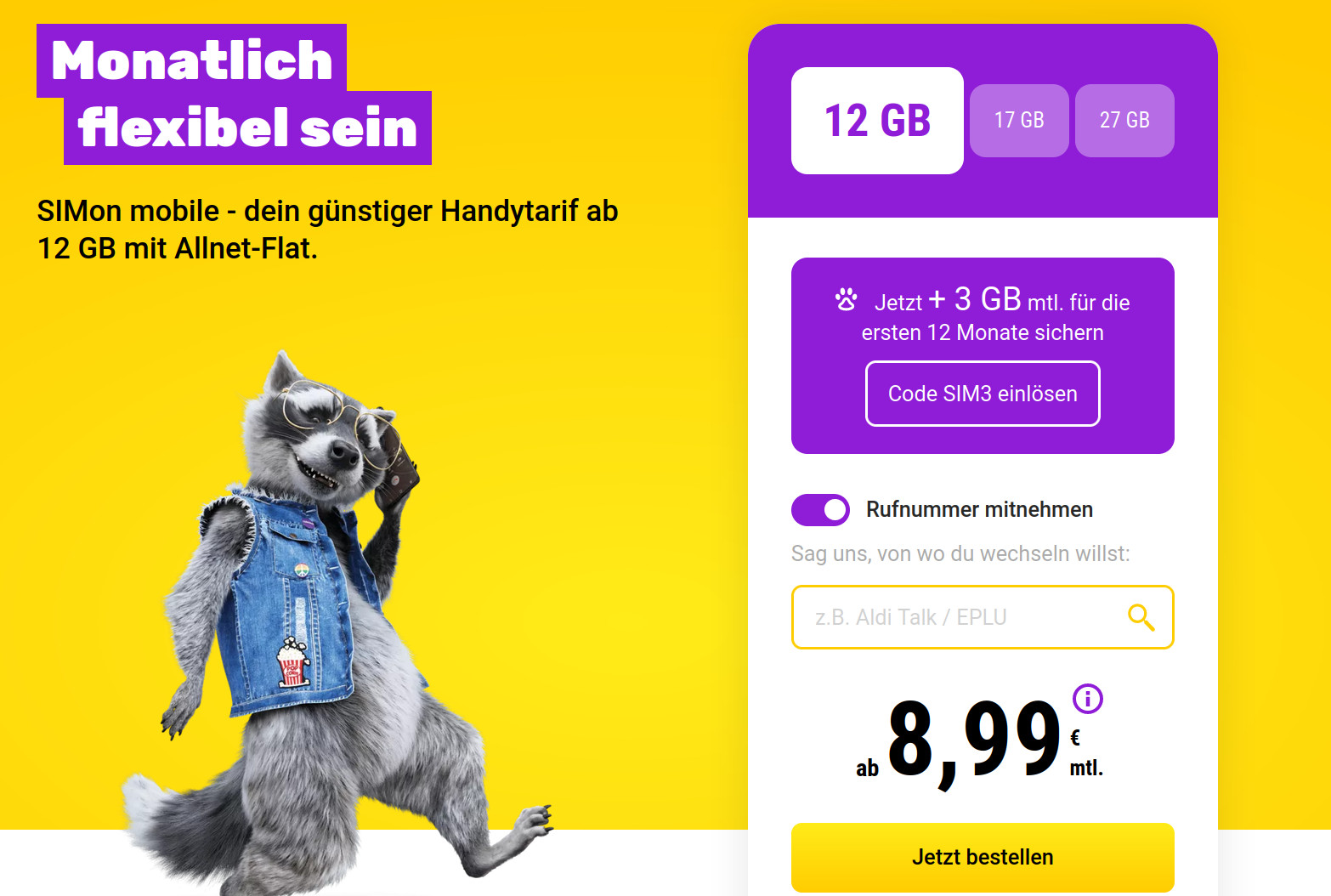 Simonmobile 15 GB 5G/LTE All-In-Flat im Vodafone Netz mit 50 Mbit f�r 8,99 Euro