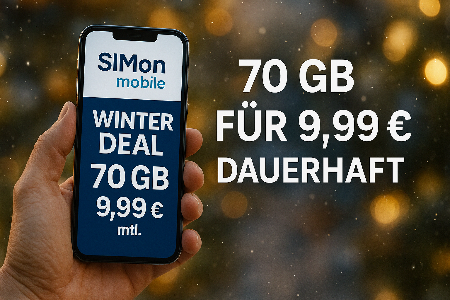 Ausf�hrlicher �berblick zum SIMon mobile Winter Deal 2025: 70 GB f�r 9,99 &euro; im Vodafone-Netz. Vergleich mit Konkurrenz, Vorteile, Nachteile und Zielgruppenanalyse.