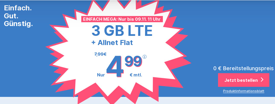37 Prozent Rabatt: Simplytels 3 GB LTE All-In-Flat fr mtl. 4,99 Euro bei 50 Mbit