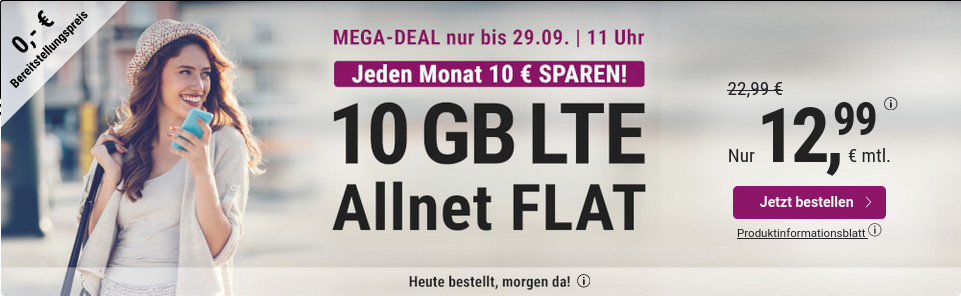Spartipp 10 GB Datenpower: Simplytels 10 GB LTE All-In-Flat fr mtl. 12,99 Euro mit mtl. Laufzeit