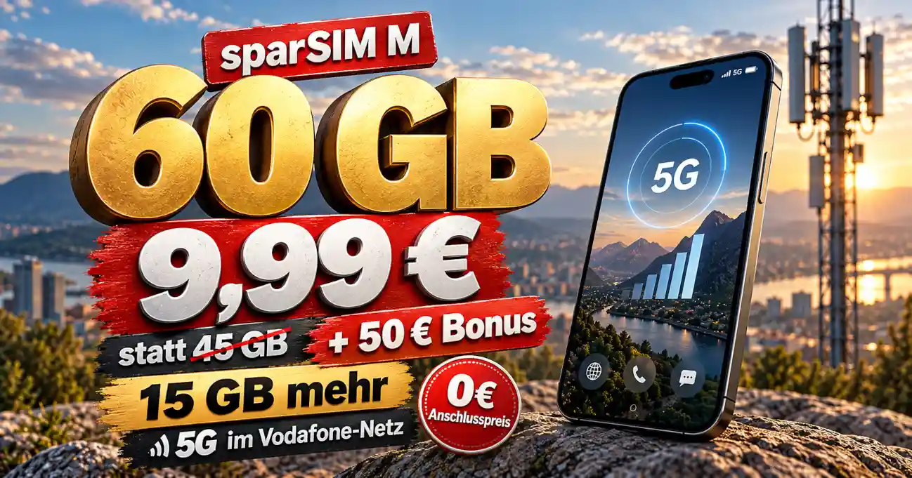 sparSIM M mit 60 GB f�r 9,99 Euro im Vodafone-Netz
