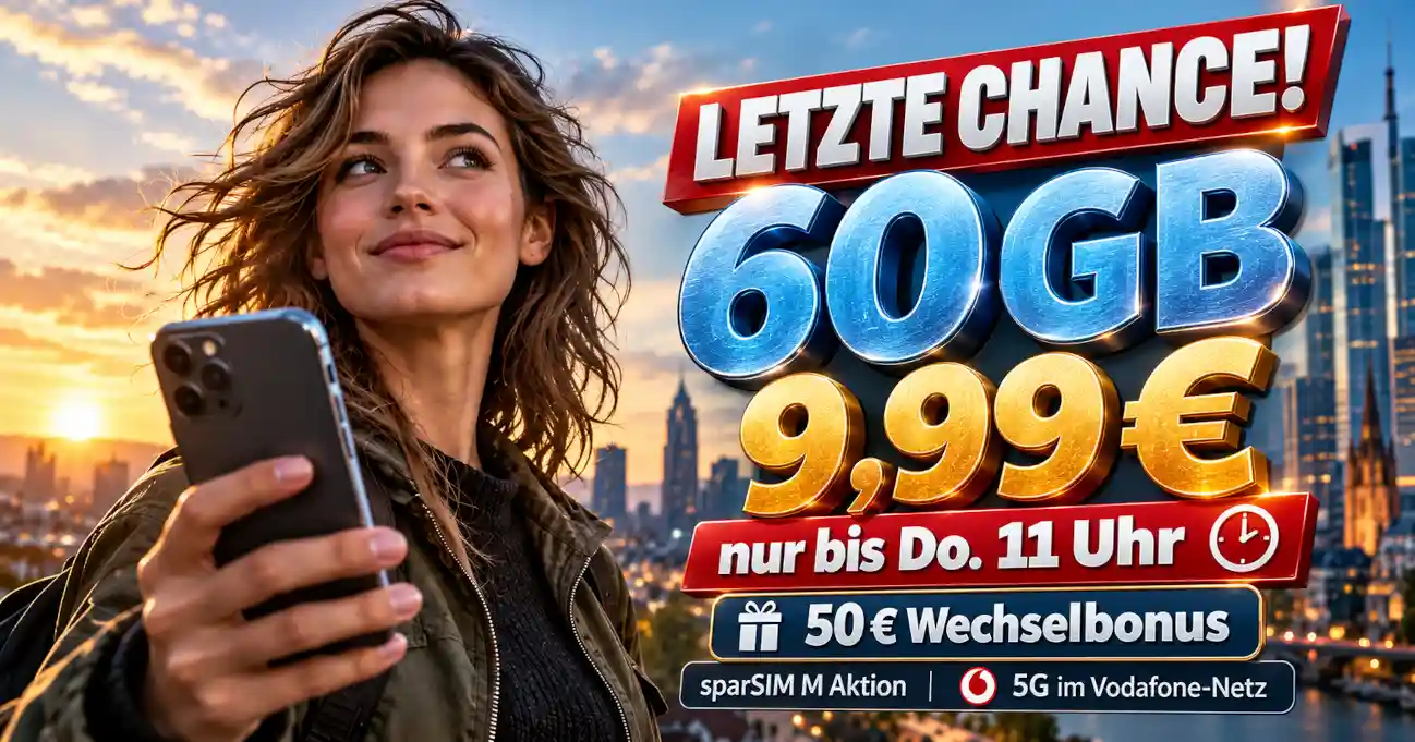 sparSIM M Oktober 2026 mit 60 GB 5G f�r 9,99 Euro im Vodafone-Netz