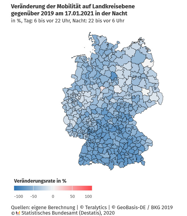 Corona Lockdown: Mobilit�t sinkt in der ersten Januarh�lfte 2021 um fast 20 Prozent