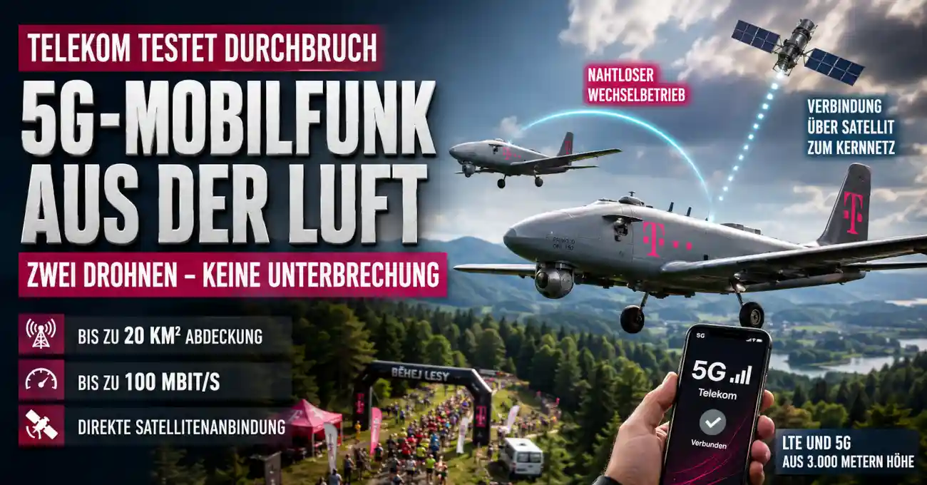 Telekom testet Mobilfunk aus der Luft: Zwei Primoco One 150 liefern LTE und 5G nahtlos, mit Satellitenanbindung und bis zu 100 Mbit/s