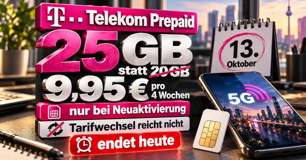 Telekom Prepaid M mit 25 GB f�r 9,95 Euro bis 13. Oktober 2026