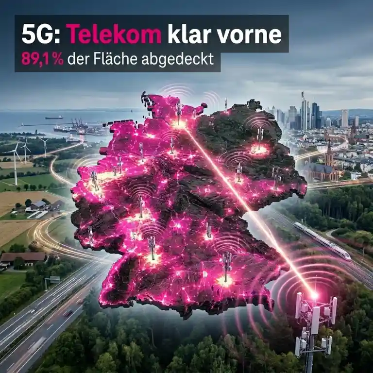 Die Telekom deckt 89,1 Prozent Deutschlands mit 5G ab. Der Vergleich zeigt, wie gro� der Abstand zu O2 und Vodafone inzwischen ist