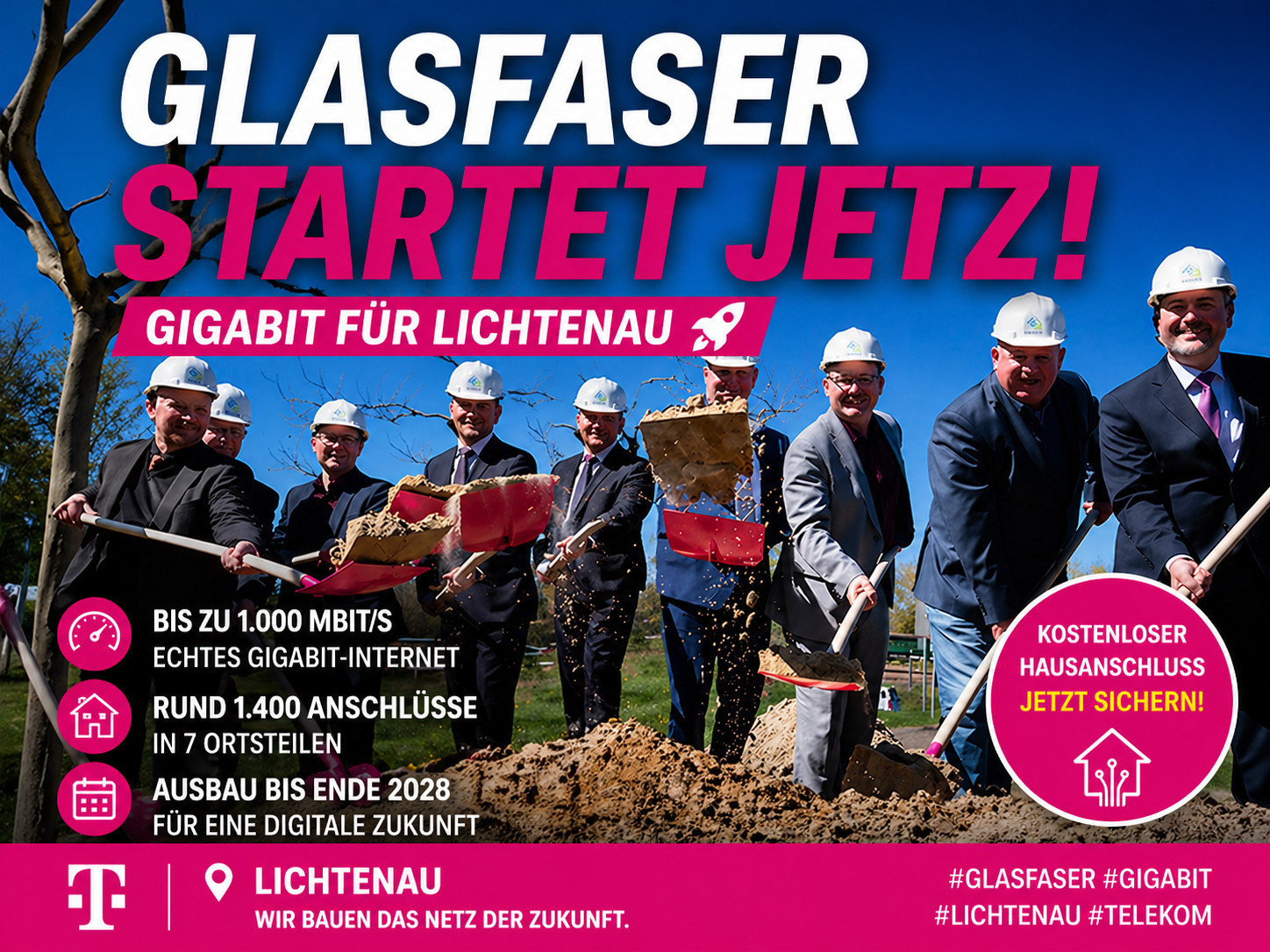 Telekom startet Glasfaser-Ausbau in Lichtenau (Mittelsachsen). Bis zu 1 Gbit/s, 27.000 Anschl�sse im Landkreis, kostenloser Hausanschluss m�glich. Alle Details hier. Analyse mit Zahlen.