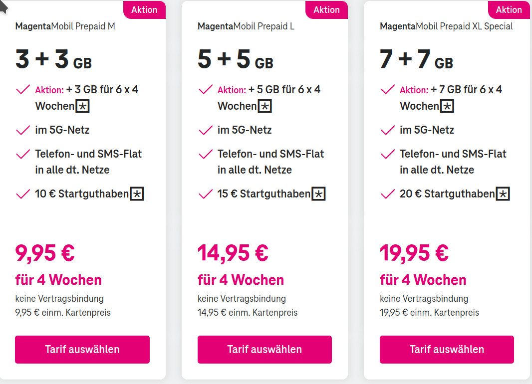 Telekom MagentaMobil Prepaid-Tarife mit Doppelten Datenvolumen