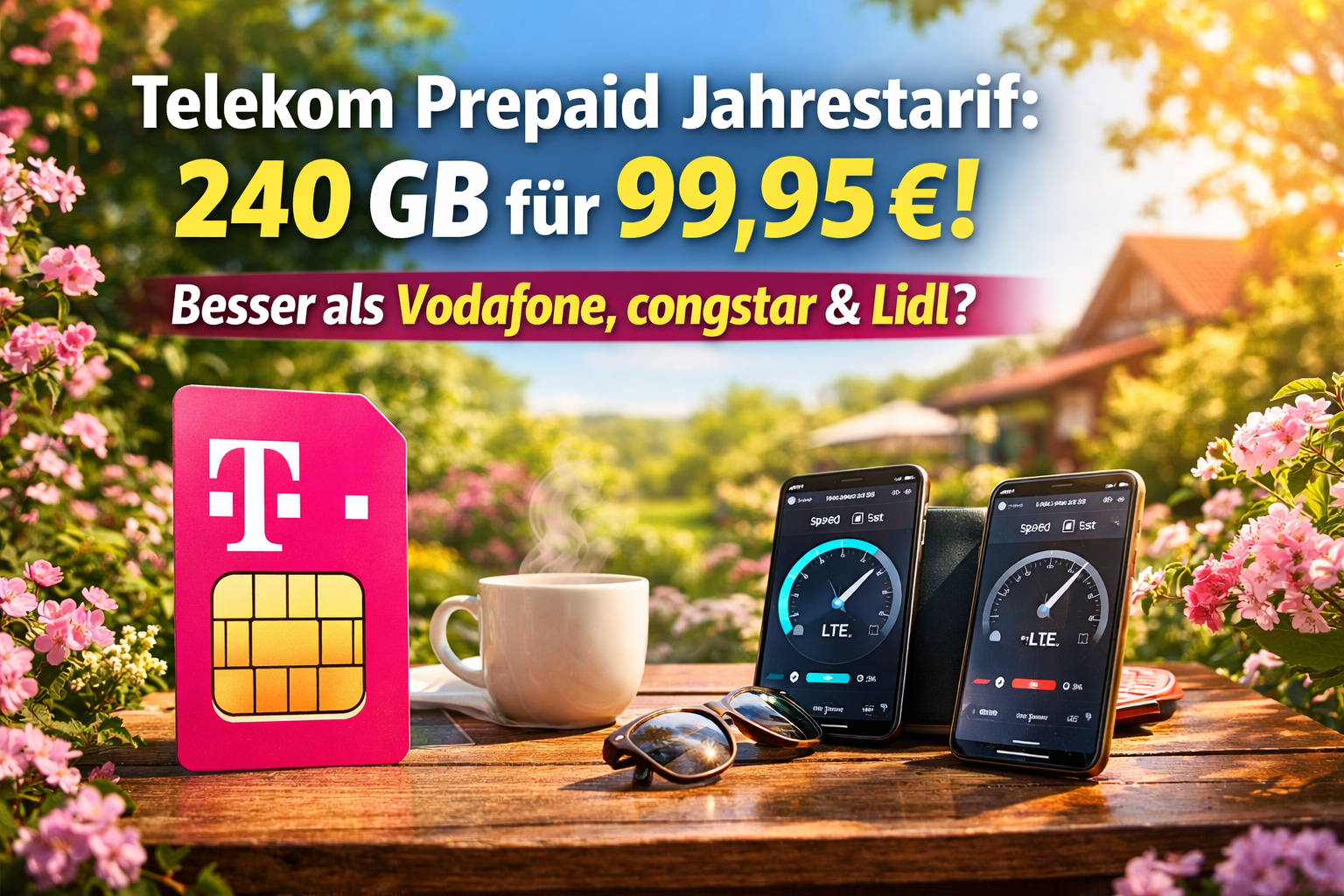 Telekom Prepaid Jahrestarif mit 240 GB f�r 99,95 Euro: Alle Details, Datenbonus bis 10 GB und der gro�e Vergleich mit Vodafone, congstar & Lidl. Jetzt pr�fen, ob sich der Tarif lohnt!