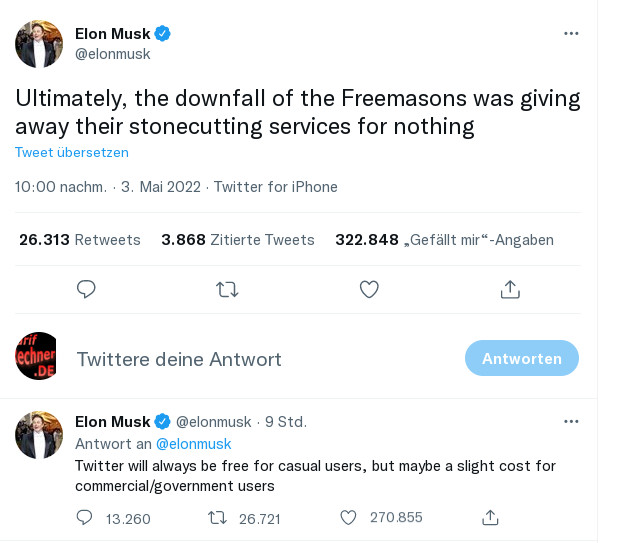 Twitter Übernahme: Tesla-Chef Elon Musk twittert erstmals über das Geschäftsmodell für Twitter