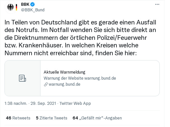 Telekom Strungen: Auch Notrufnummern 110 und 112 waren betroffen --Bundesamt gibt Entwarnung