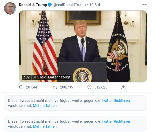 Putschversuch USA: Facebook sperrt Trump weiter, Trumps Twitter Konto wieder offen