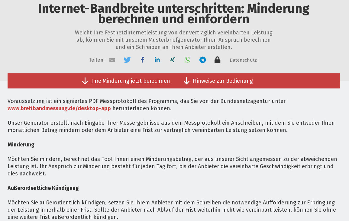 Verbraucherzentrale Datenspeed: Online-Rechner berechnet Preisminderung beim langsamen Internet