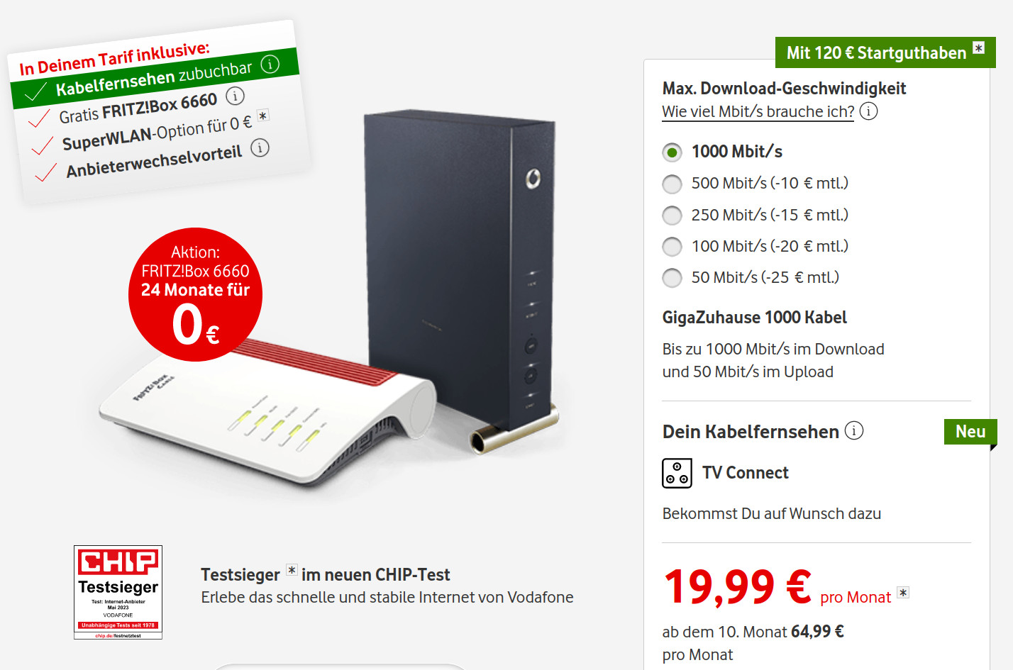 Vodafone CableMax im Januar: Weiterhin Kabel Tarif Vodafone CabelMax für nur 49,99 Euro
