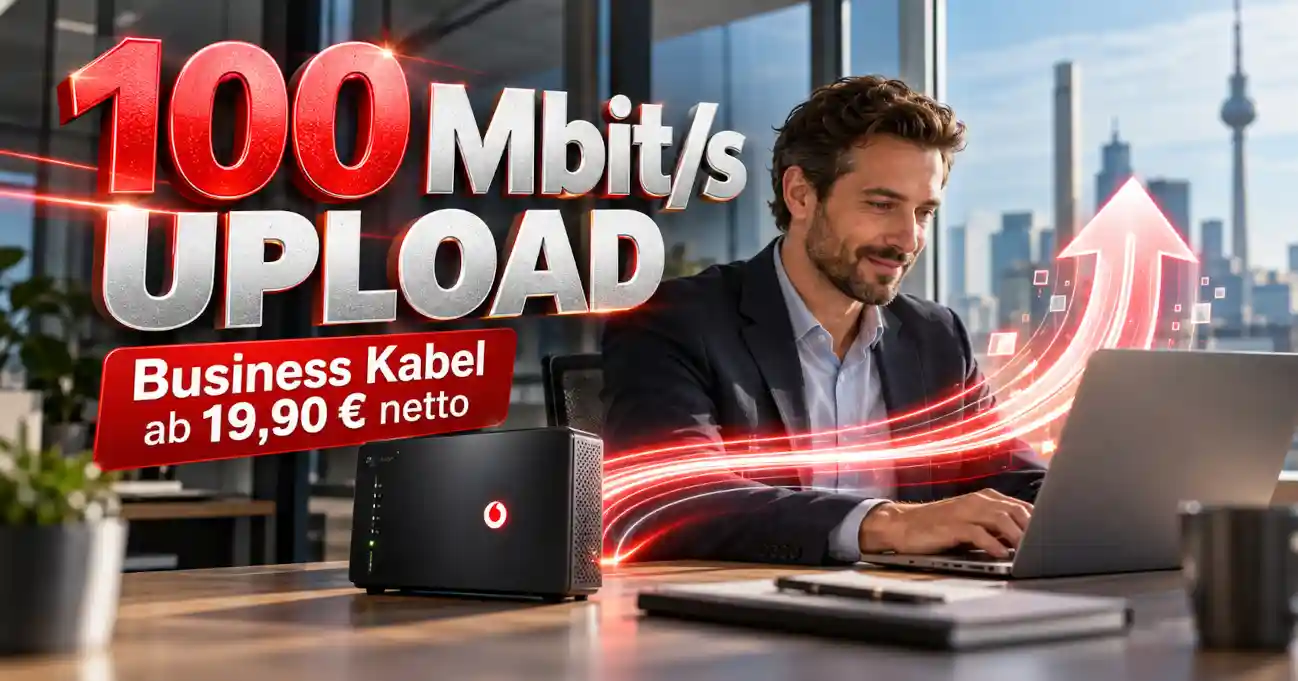 Vodafone Business Kabel mit bis zu 100 Mbit/s Upload und Tarifen ab 19,90 Euro netto
