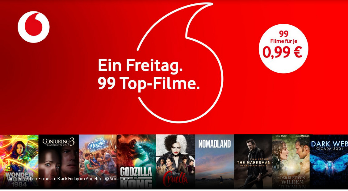 Vodafone GigaTV: 99 Top Filme ab Black Friday im Angebot für 99 Cent