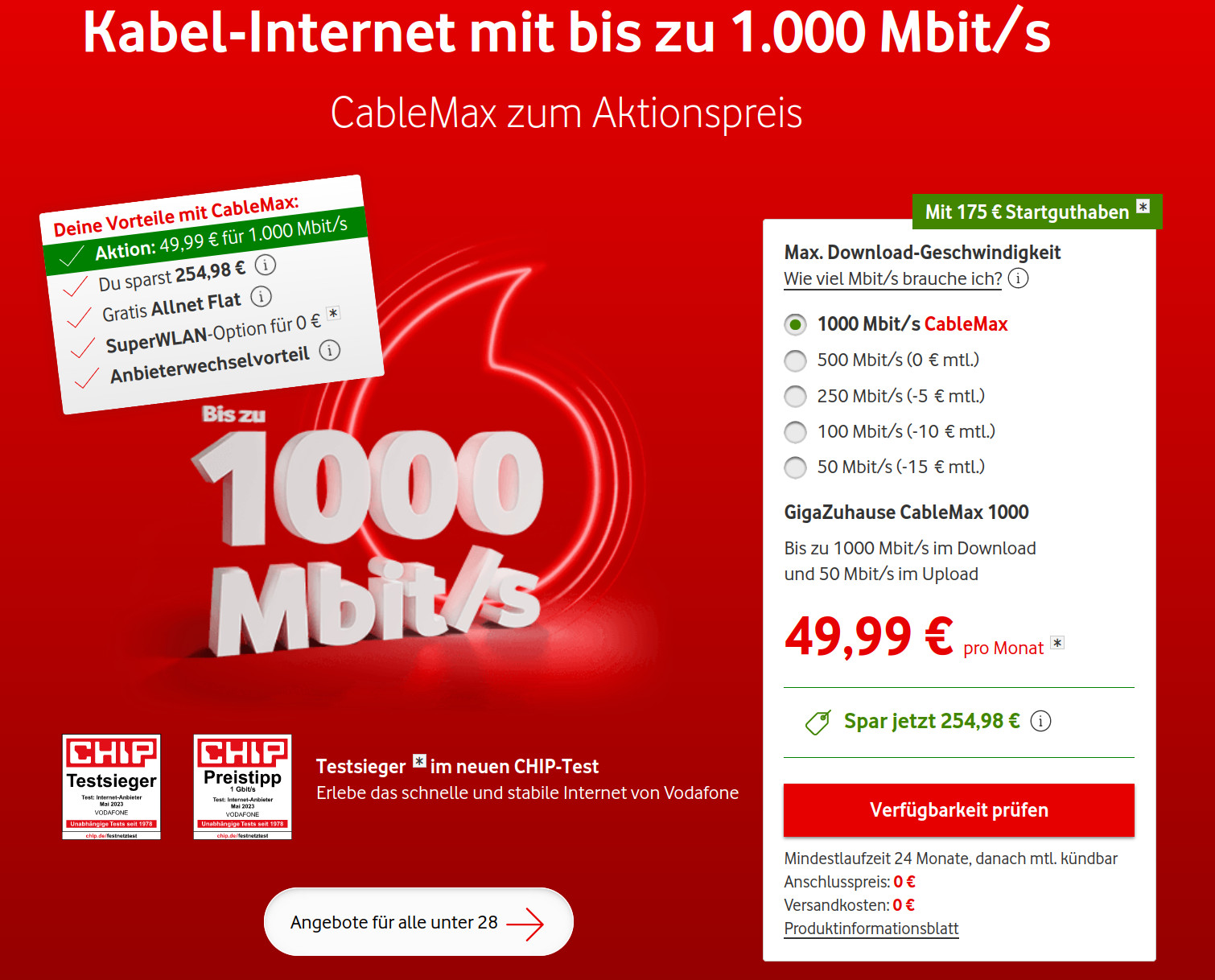 Vodafone CableMax Tarife: CabelMax mit Gigabit Speed für nur 49,99 Euro