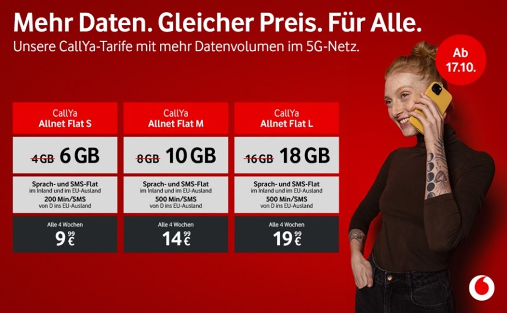 Vodafone Prepaidtarife CallYa bekommen mehr Datenvolumen --Auch Bestandskunden profitieren