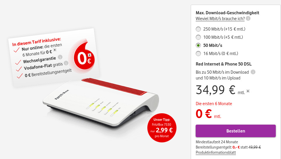 Vodafones 16 MBit Doppel-Flatrate ab 5 Euro und bis zu 180 Euro sparen