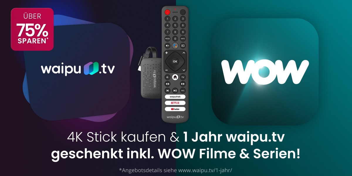 waipu.tv 4K Stick mit Perfect Plus und WOW Filme & Serien im Sparpaket. Erfahren Sie alles ber Inhalte, Preise, Vorteile und Ersparnisse.