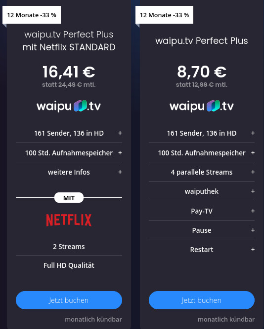 Oster Aktion: 33 Prozent Rabatt --WaipuTV mit Netflix f�r mtl. 16,41 Euro und mtl. Laufzeit