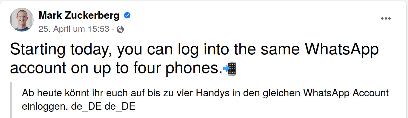 Whatsapp Neuerung: Bis zu vier Handys mit dem gleichen WhatsApp Account
