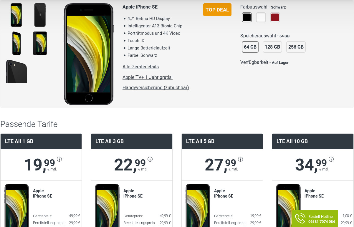 iPhone SE Tarife: iPhone SE mit winSIM 1 GB LTE 50 Mbit Allnet-Flat f�r 19,99 Euro /Eff. 3,36 Euro