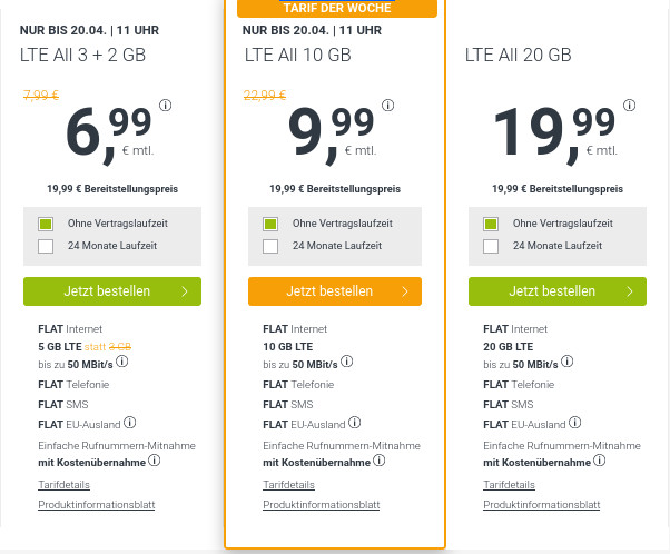 Preisvergleich 5 GB LTE Tarife: Die besten 5 GB LTE Spar-Tarife zum April-Wochenende ab mtl. 6,99 Euro
