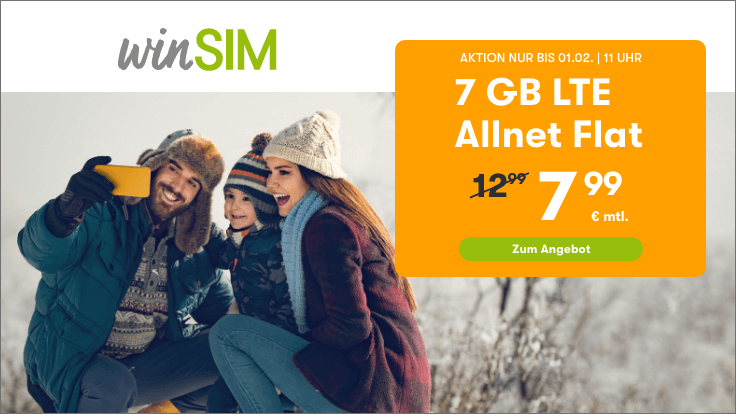 38 Prozent Rabatt --winSIMs 7 GB LTE All-In-Flat für mtl. 7,99 Euro